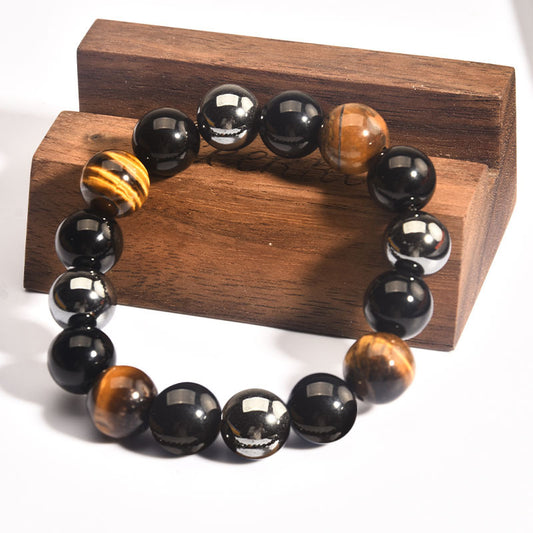 Chinoiserie Feng Shui Tiger Eye Stone Men's Bracelet