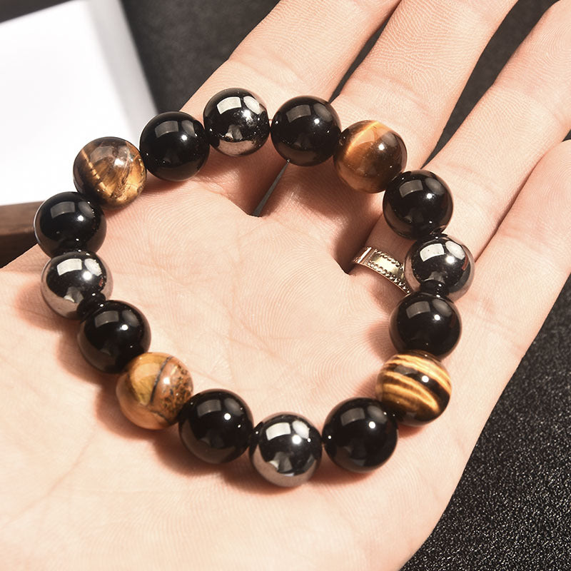 Chinoiserie Feng Shui Tiger Eye Stone Men's Bracelet