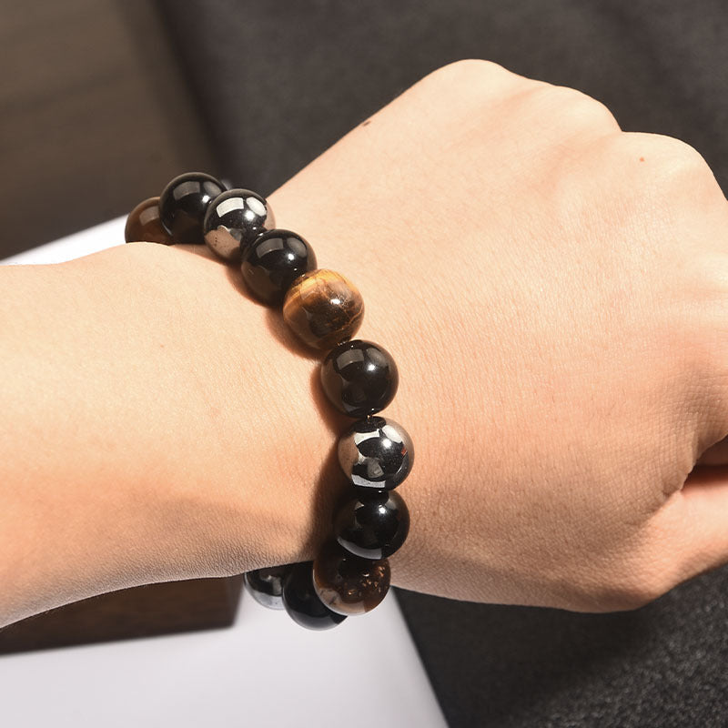 Chinoiserie Feng Shui Tiger Eye Stone Men's Bracelet