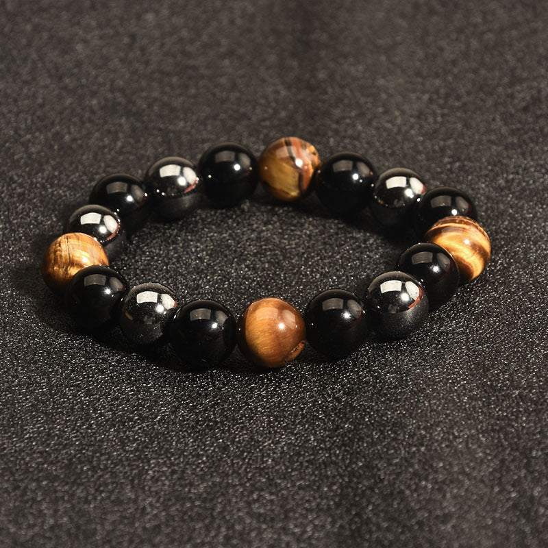 Chinoiserie Feng Shui Tiger Eye Stone Men's Bracelet