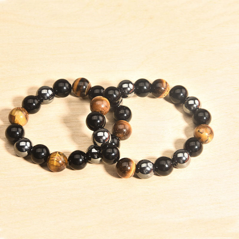 Chinoiserie Feng Shui Tiger Eye Stone Men's Bracelet