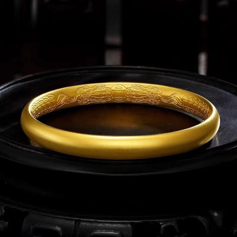 Sand Gold Pixiu Pattern Solid Bracelet