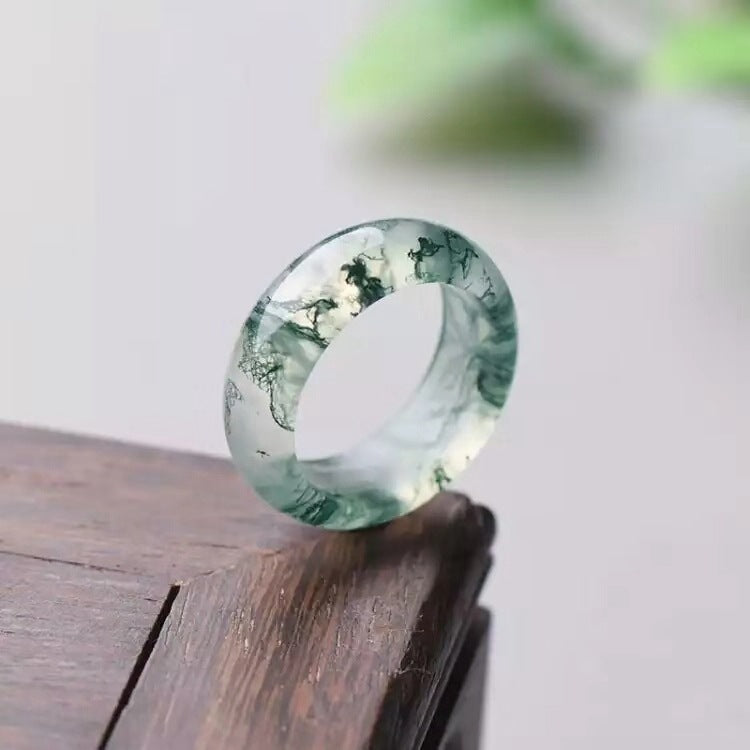 Chinoiserie simple aquatic agate jade ring for men and women couples