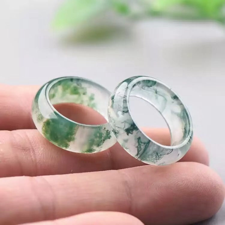 Chinoiserie simple aquatic agate jade ring for men and women couples
