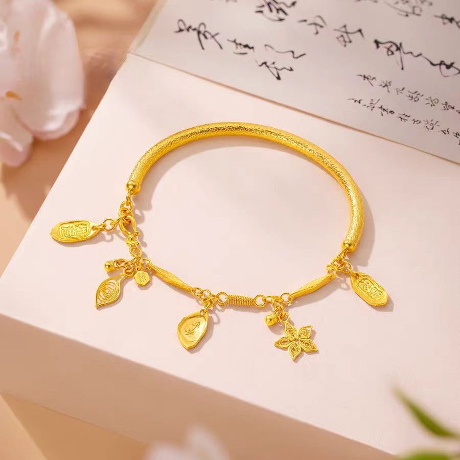 Alluvial gold five-leaf star ancient split style Chinese style bracelet