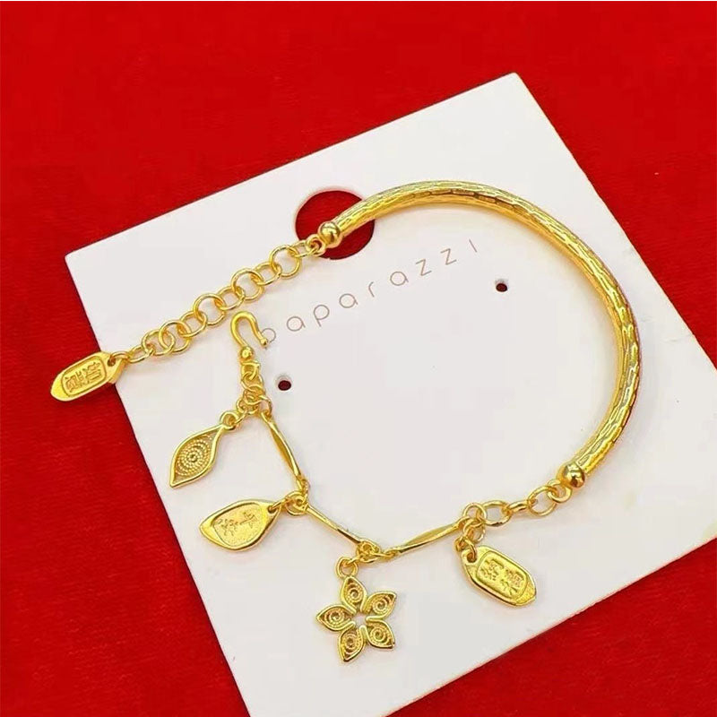 Alluvial gold five-leaf star ancient split style Chinese style bracelet