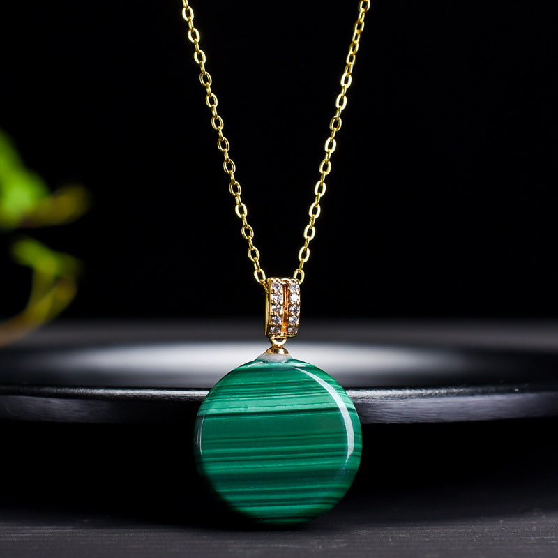 Chinoiserie natural malachite necklace, ring and bracelet three-piece set