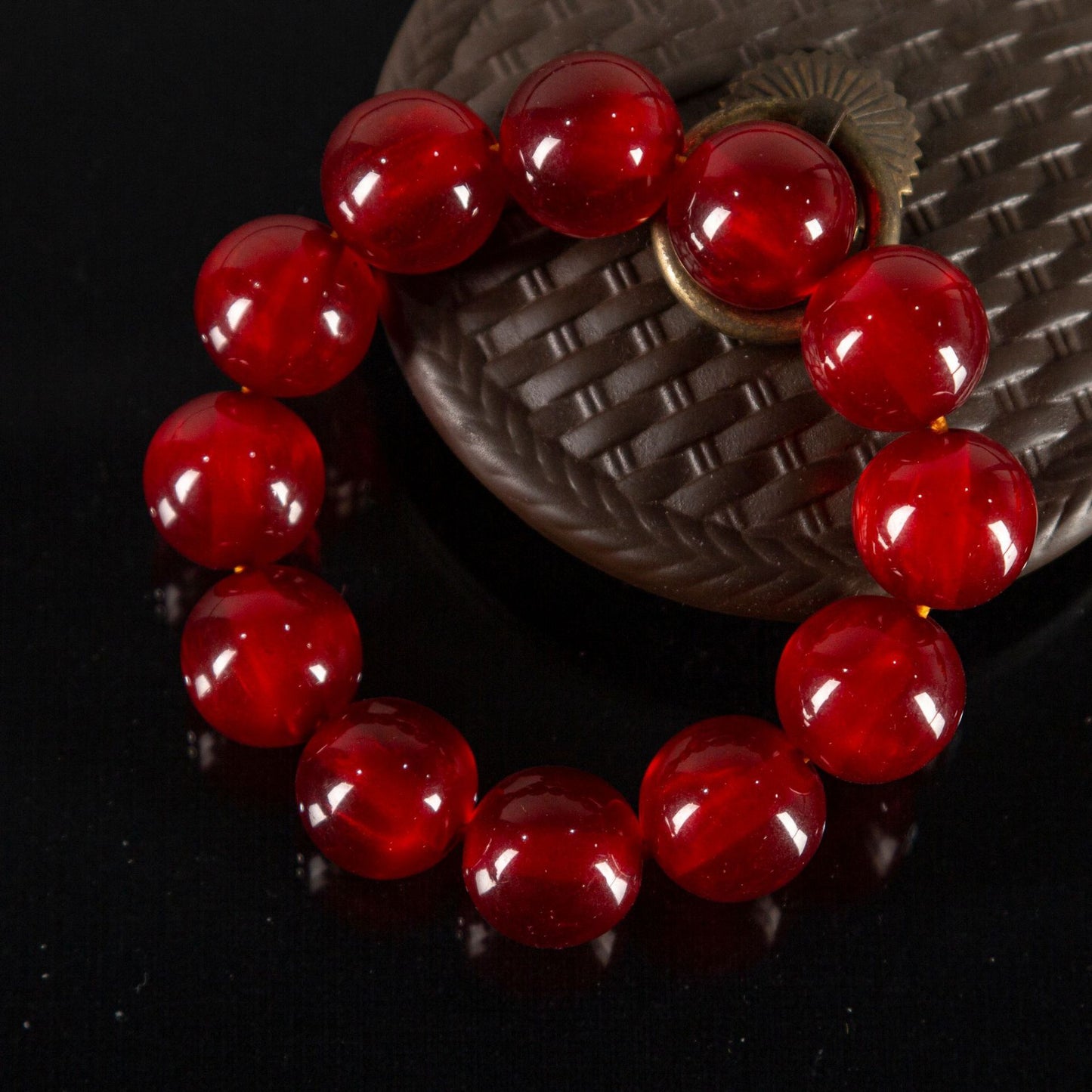 Chinoiserie imitation red agate beeswax feng shui bracelet