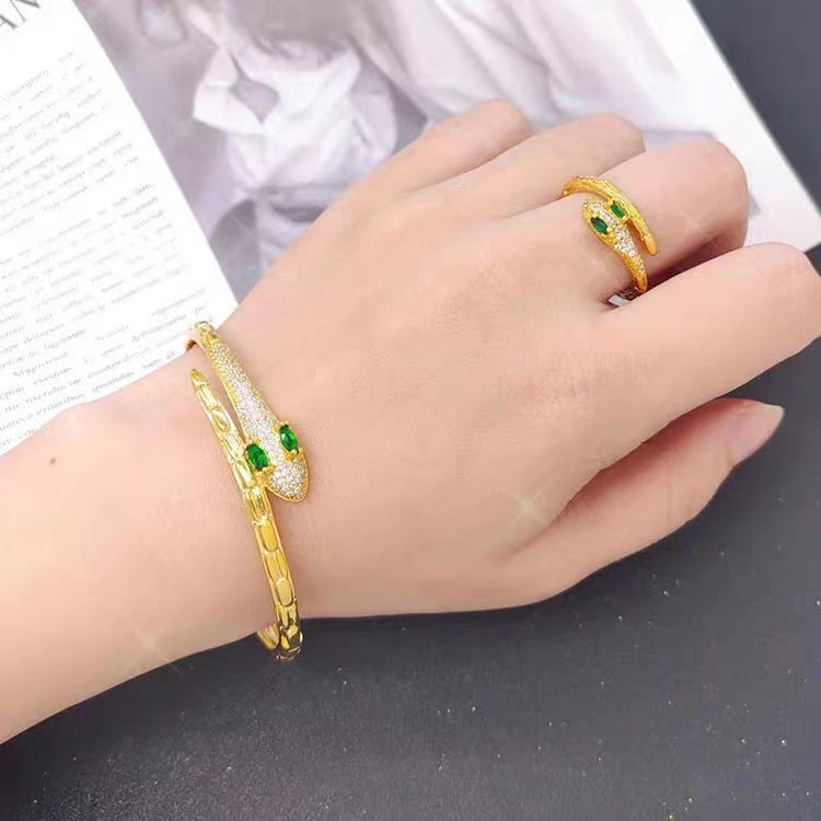 Sand Gold Personalized Wrap Snake Bracelet Ring 2-Pack