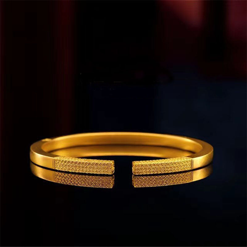 Alluvial gold square and round engraving bracelet, ancient palace solid bracelet