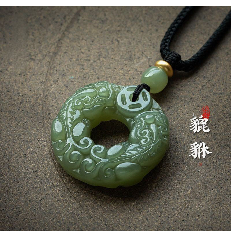 Chinoiserie Natural Selected Hetian Jade Pi Xiu Pendant Necklace for Men and Women