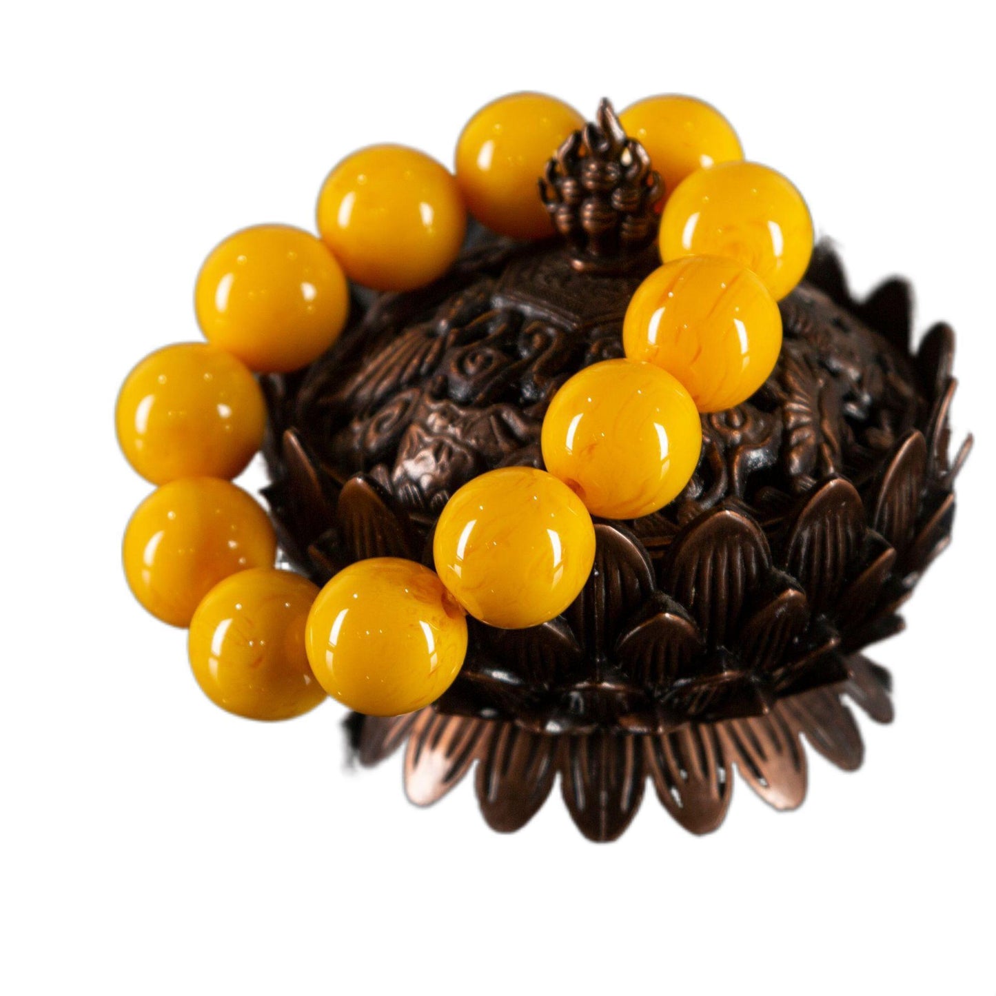 Chinoiserie yellow beeswax feng shui bracelets with floating flowers