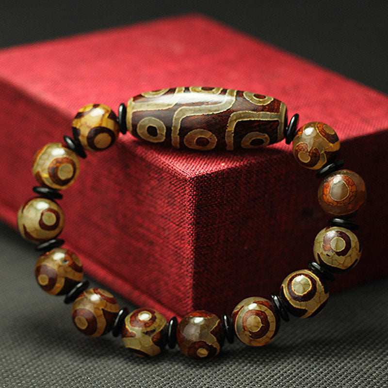 Chinoiserie Nine Eyes Dzi Beads Fengshui Bracelet