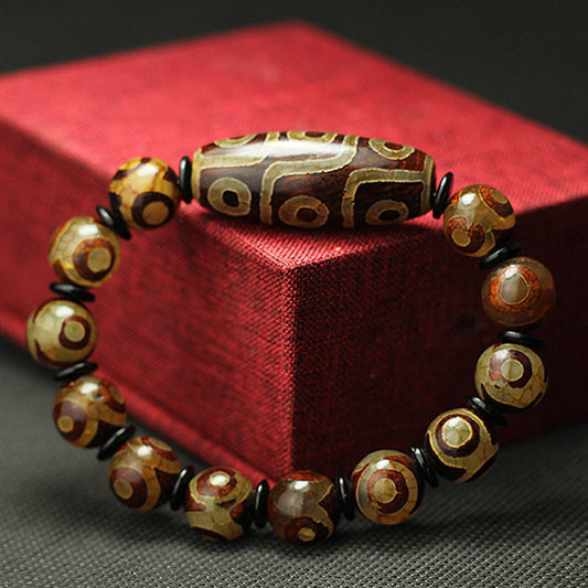Chinoiserie Nine Eyes Dzi Beads Fengshui Bracelet