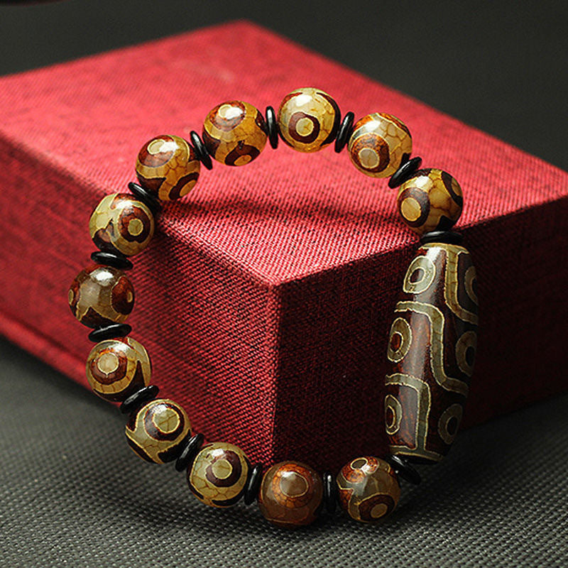 Chinoiserie Nine Eyes Dzi Beads Fengshui Bracelet