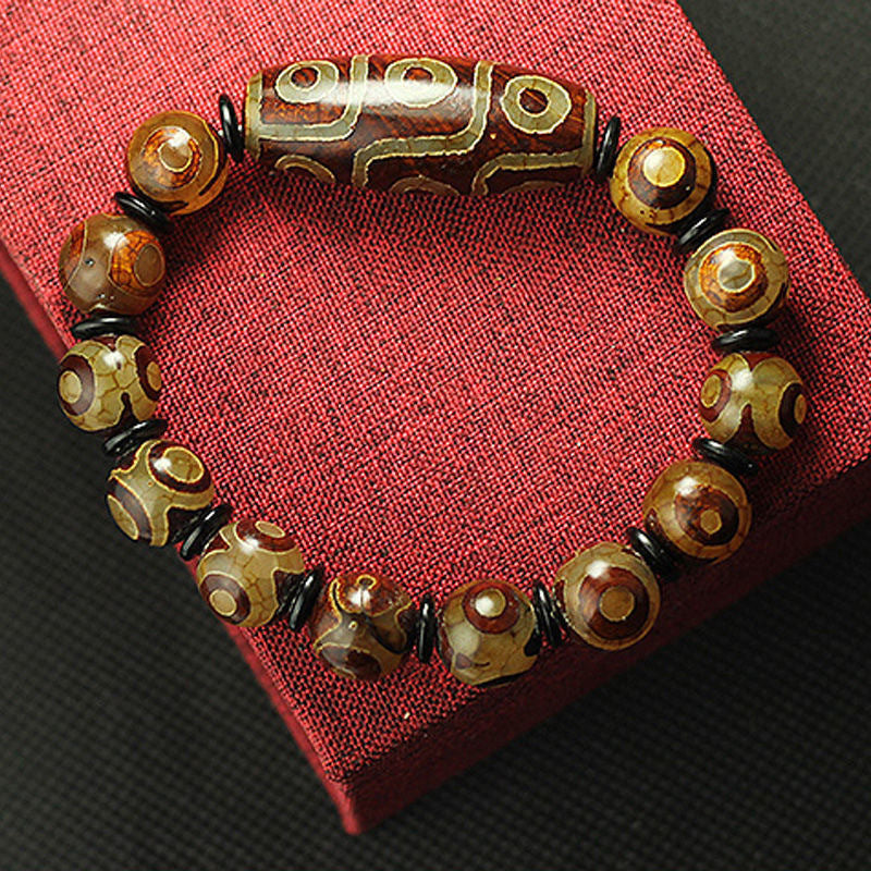 Chinoiserie Nine Eyes Dzi Beads Fengshui Bracelet