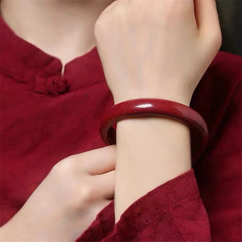 Chinoiserie Natural Cinnabar Purple Gold Sand Bracelet for Women