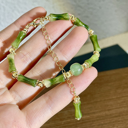 Chinoiserie Green Bamboo Ball Women's Fengshui Bracelet
