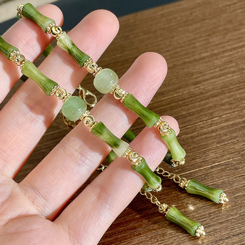 Chinoiserie Green Bamboo Ball Women's Fengshui Bracelet