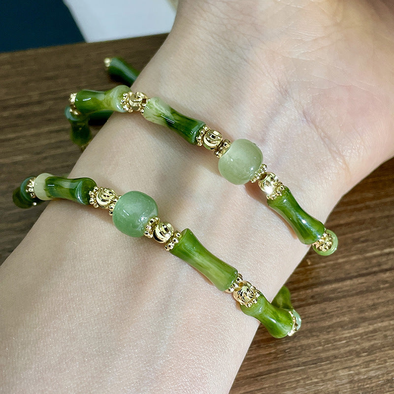 Chinoiserie Green Bamboo Ball Women's Fengshui Bracelet