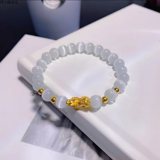Chinoiserie classic cat's eye stone Pixiu bracelet 8mm