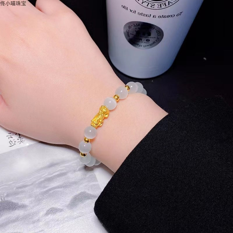 Chinoiserie classic cat's eye stone Pixiu bracelet 8mm
