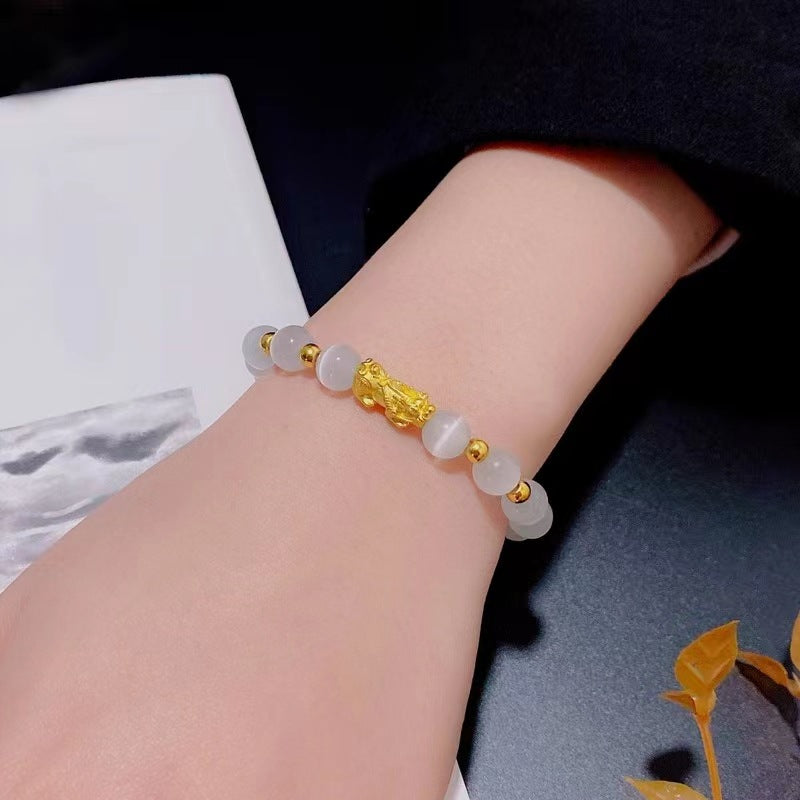 Chinoiserie classic cat's eye stone Pixiu bracelet 8mm