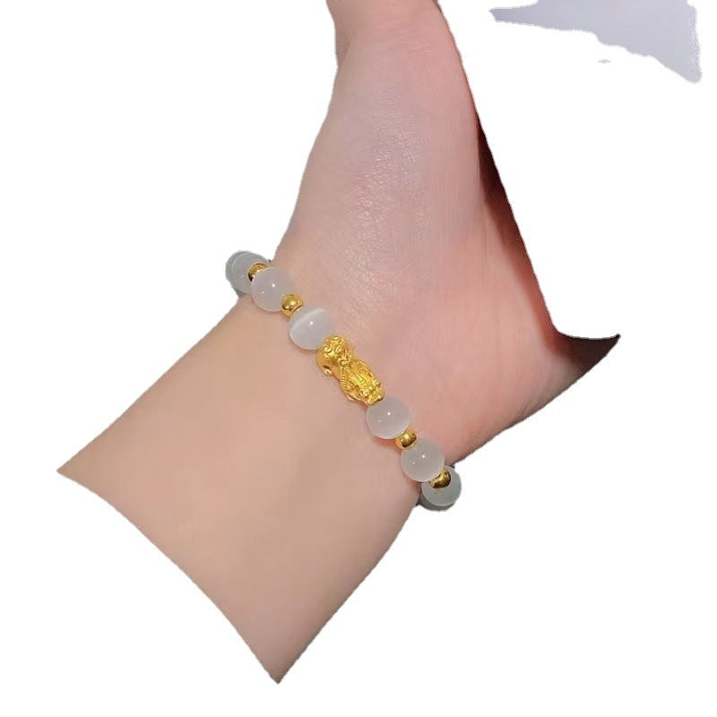 Chinoiserie classic cat's eye stone Pixiu bracelet 8mm
