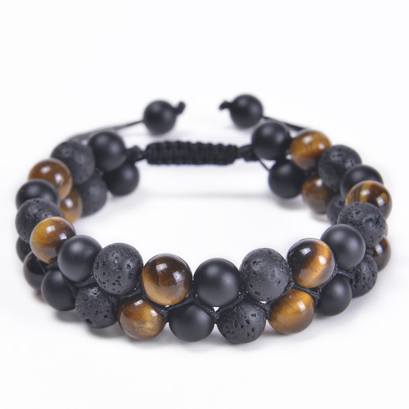 Chinoiserie Natural Tiger Eye Agate Stone Feng Shui Bracelet Men's Adjustable Yoga Bracelet
