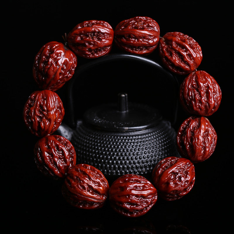 Chinoiserie patinated Wenwan walnut bracelet, natural walnut string bracelet, size about 20mm