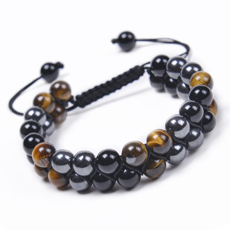 Chinoiserie Natural Tiger Eye Agate Stone Feng Shui Bracelet Men's Adjustable Yoga Bracelet