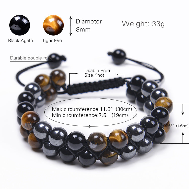 Chinoiserie Natural Tiger Eye Agate Stone Feng Shui Bracelet Men's Adjustable Yoga Bracelet
