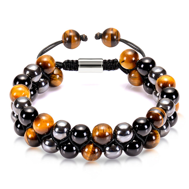 Chinoiserie Natural Tiger Eye Agate Stone Feng Shui Bracelet Men's Adjustable Yoga Bracelet