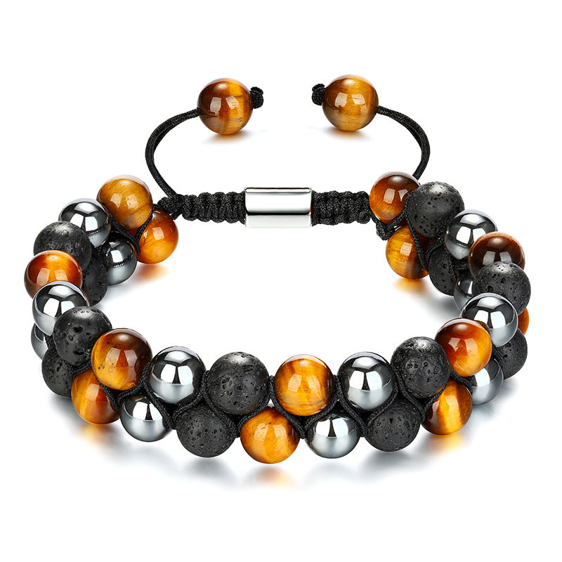 Chinoiserie Natural Tiger Eye Agate Stone Feng Shui Bracelet Men's Adjustable Yoga Bracelet
