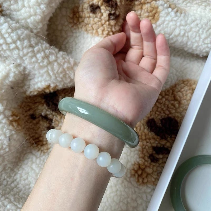Chinoiserie Hetian Jade Bracelet Women's Lake Green Jade Bracelet