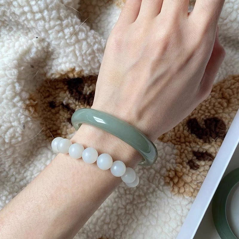 Chinoiserie Hetian Jade Bracelet Women's Lake Green Jade Bracelet