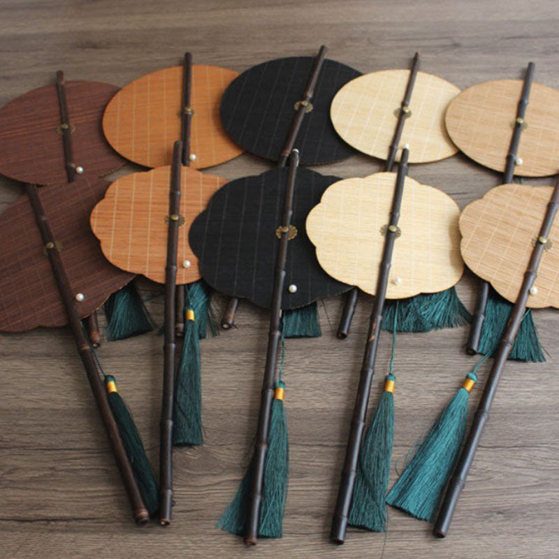 Chinese ancient style ladies' waist fan can be curled and stored into a small round fan, a classical bamboo woven cultural and creative fan