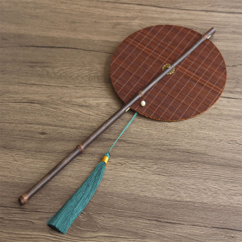 Chinese ancient style ladies' waist fan can be curled and stored into a small round fan, a classical bamboo woven cultural and creative fan