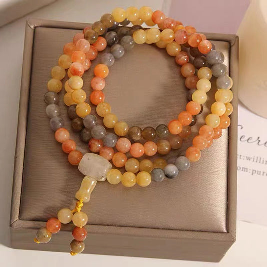 Chinoiserie Golden Silk Jade Bracelet 108 Beads Bracelet Natural Jade Bracelet