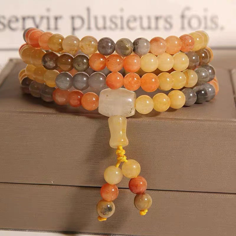 Chinoiserie Golden Silk Jade Bracelet 108 Beads Bracelet Natural Jade Bracelet