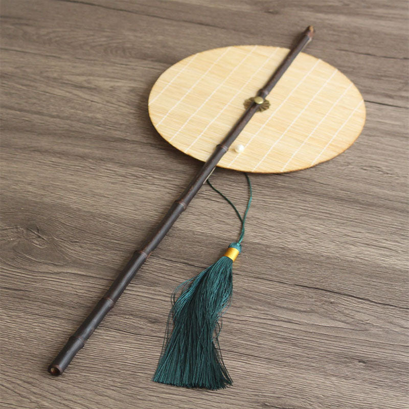 Chinese ancient style ladies' waist fan can be curled and stored into a small round fan, a classical bamboo woven cultural and creative fan