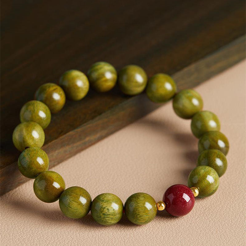Chinoiserie Natural Green Sandalwood Bracelet Women's Cinnabar Transfer Bracelet