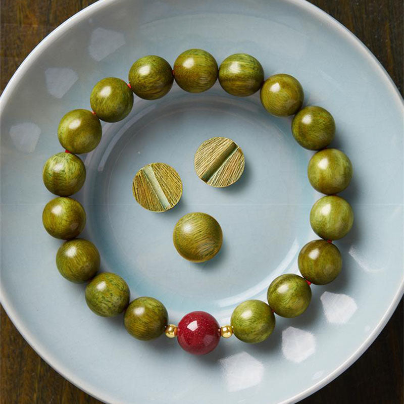 Chinoiserie Natural Green Sandalwood Bracelet Women's Cinnabar Transfer Bracelet