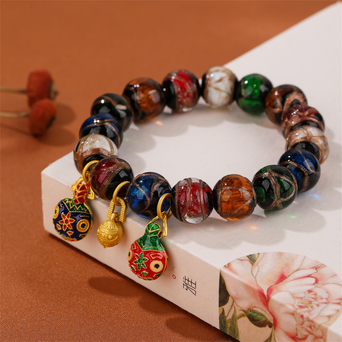 Chinoiserie ash colored glaze women's bracelet, colorful couple's style colored glaze feng shui string