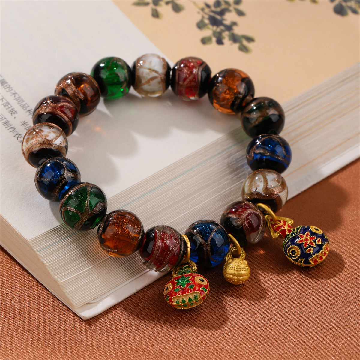 Chinoiserie ash colored glaze women's bracelet, colorful couple's style colored glaze feng shui string
