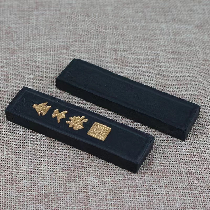 Chinoiserie WenFangSiBao calligraphy accessories pine smoke ink stick and ink block 2 pieces