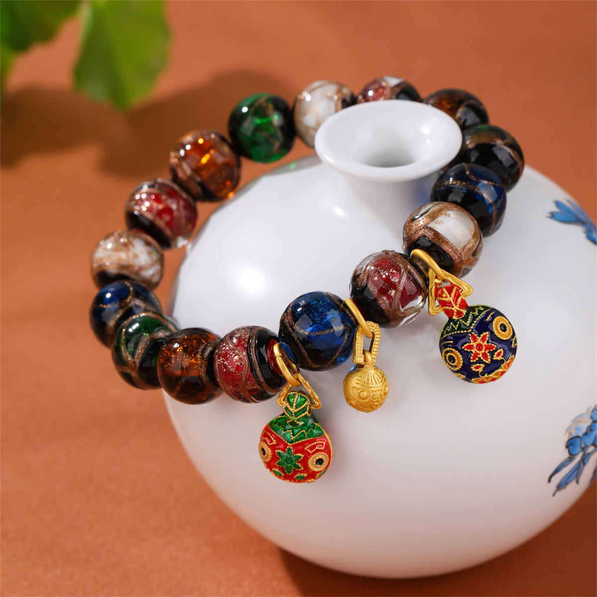 Chinoiserie ash colored glaze women's bracelet, colorful couple's style colored glaze feng shui string