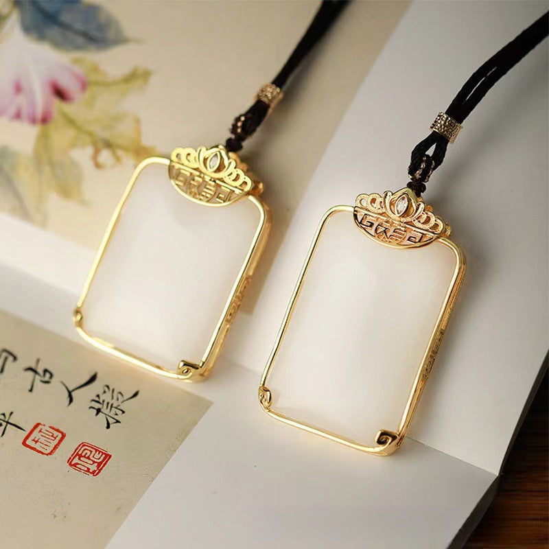 Chinoiserie Hetian jade gold inlaid jade safe and sound jade brand necklace