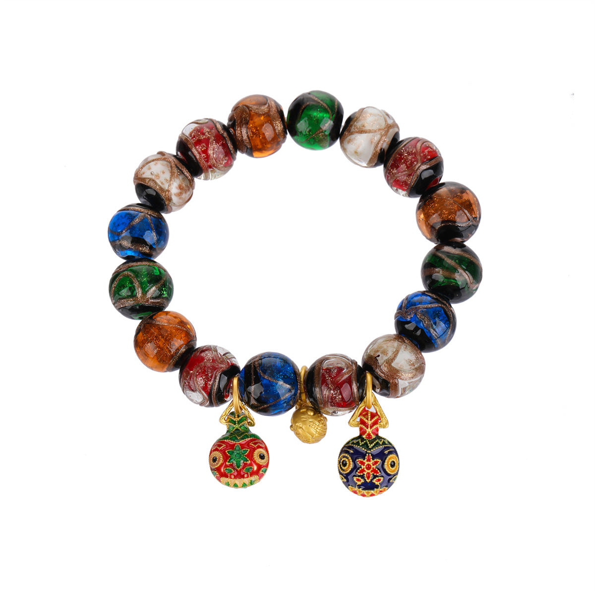Chinoiserie ash colored glaze women's bracelet, colorful couple's style colored glaze feng shui string