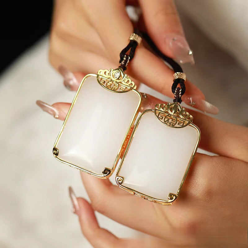 Chinoiserie Hetian jade gold inlaid jade safe and sound jade brand necklace